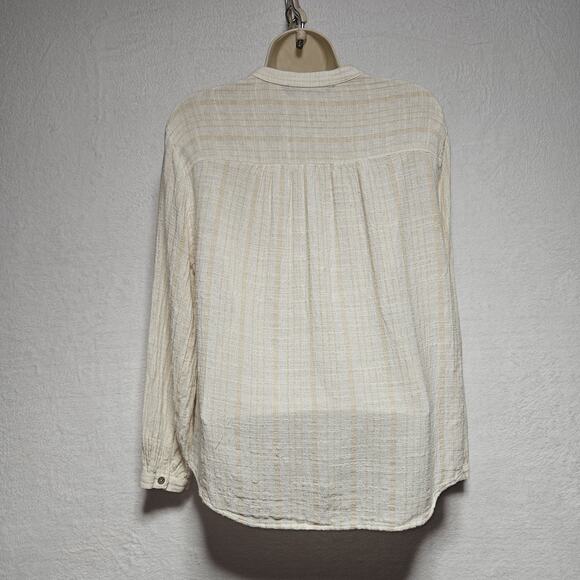 Zara Women's SZ M cream Tan Stripe‎ Beachy Top Linen Preppy Coastal - Picture 5 of 9